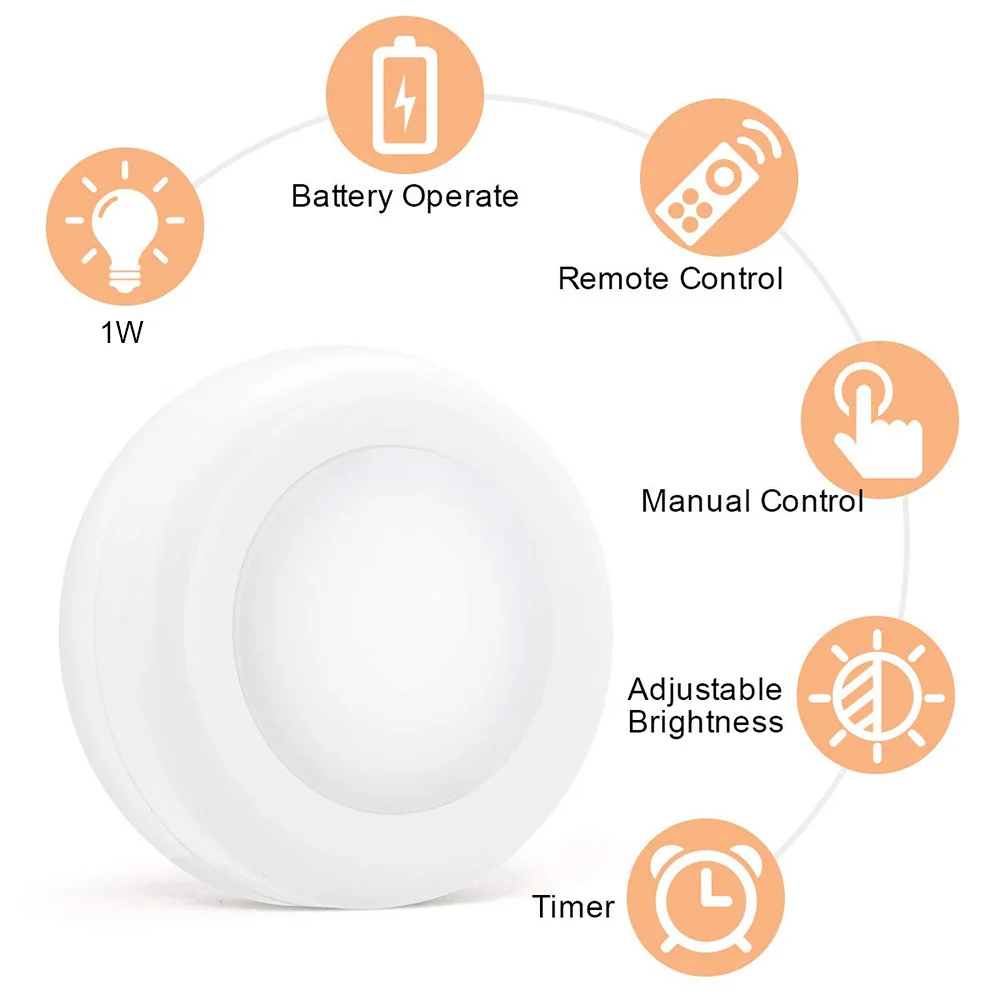 1-6pcs LED Under Cabinet Light 3 Colors Dimmable Night Light with Remote Control Battery Powered Bedroom Lamp Wardrobe Lights