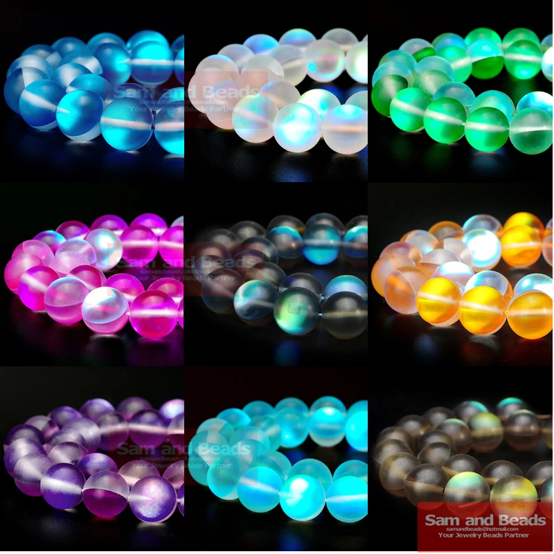 Top Quality Austria Crystal Synthesis Glitter Moon Stone Beads For Jewelry Making DIY Bracelet Necklace 6/8/10/12 mm Strand 15\'\'