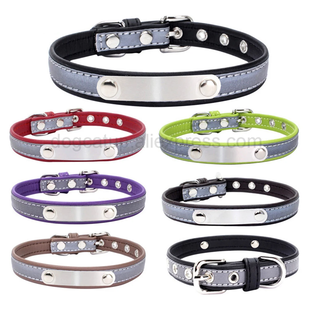 Reflective Pet Collar with ID Tag Personalized Big Dog Collar Engraved Cat Tags Anti-Lost Puppy Choker Glistening Pet Neck Seam