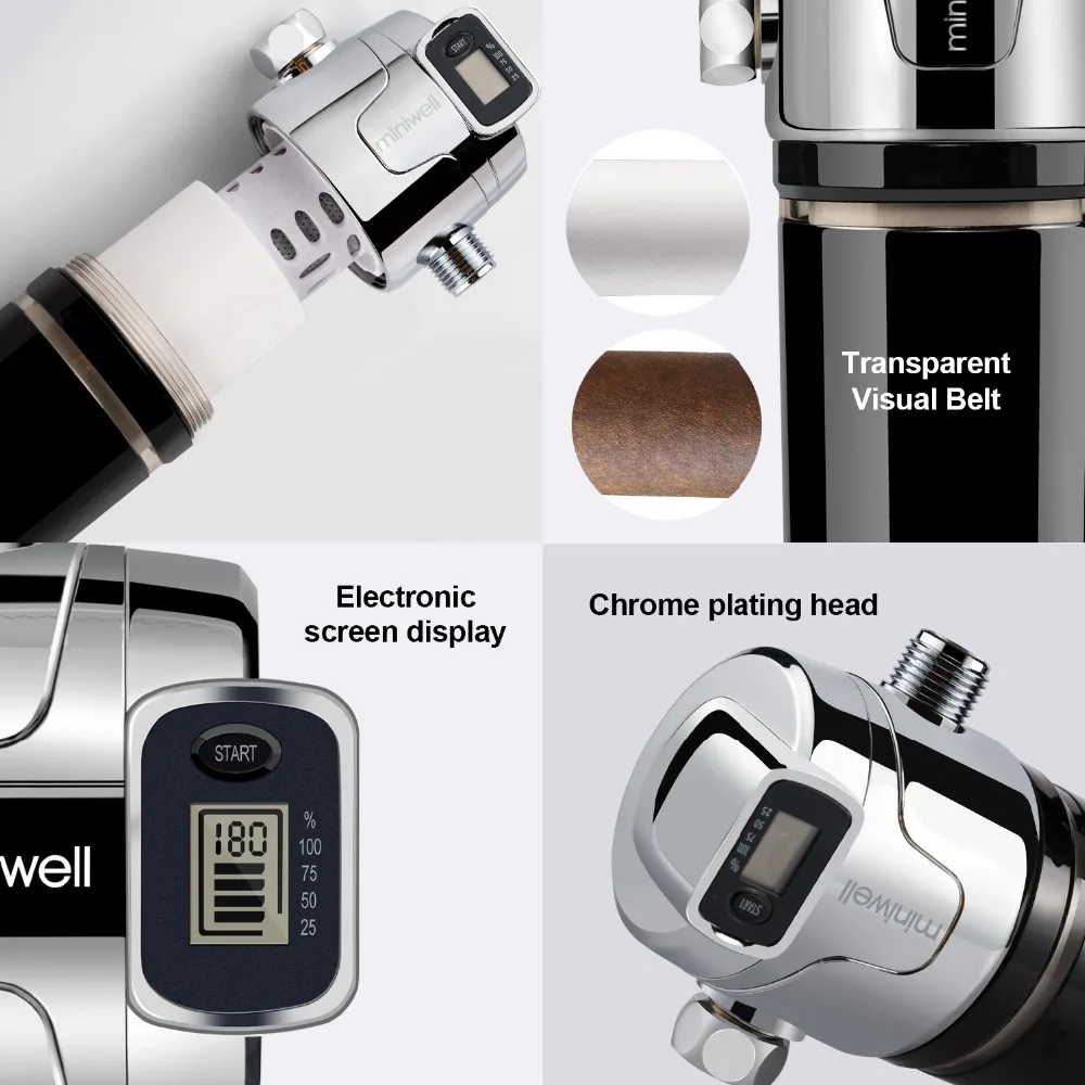 Miniwell L760-E201 Shower Filter, Black Color With Electronic Display , Remove Heavy Metal , and Two Cartridges Inside