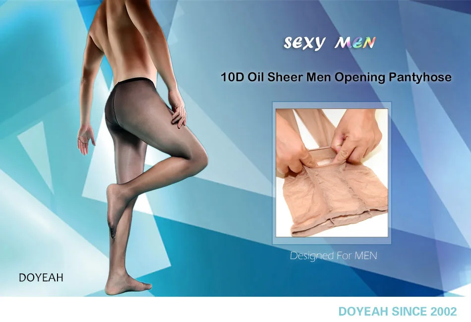 Men Sexy Oil Shine Full Sheer with Opening Crotch Front Fly Pantyhose Tights Socks Extremly Elastic Fantasy Lingerie for Him