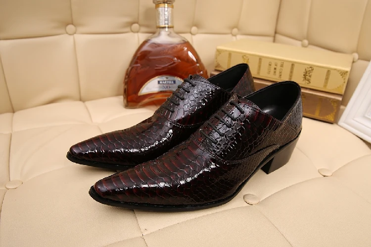 Sapato social masculino leather shoes men python skin pointed toe mens shoes high heels oxford dress wedding formal loafers