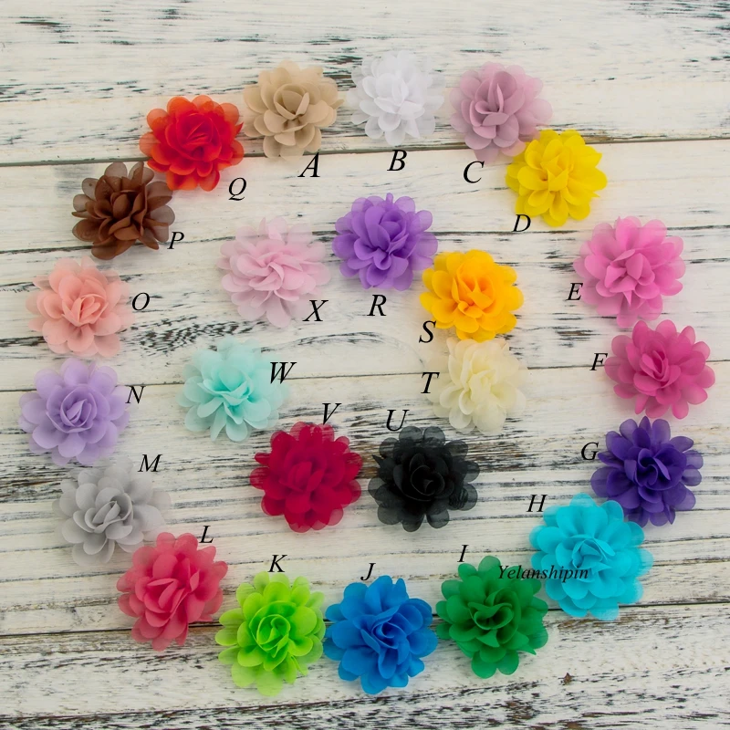 50pcs/lot 5CM Wholesale Chic Mini Soft Chiffon Flowers For Girls Headbands High Quality Fabric Flower For Hair Accessories