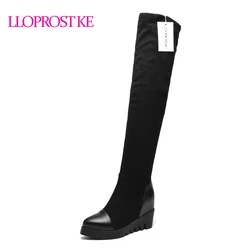 LLOPROST KE Women Over Knee Boots 2017 Hot Sell Shoes Women Boots Comfortable Wedge Heel Platform Shoes Lady Boots Botas ML004