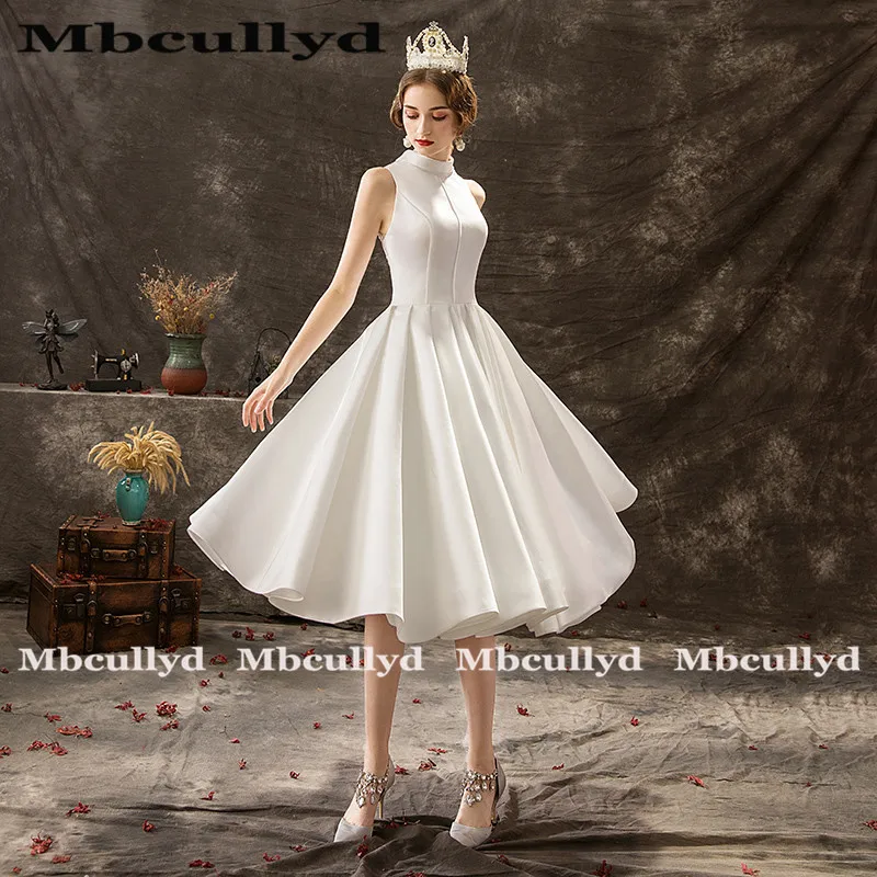 Mbcullyd Sheer Backless Beach Trouwjurken Vintage Hoge Hals Land 1950 s Bruidsjurken Sexy Knielengte Vestidos de novia