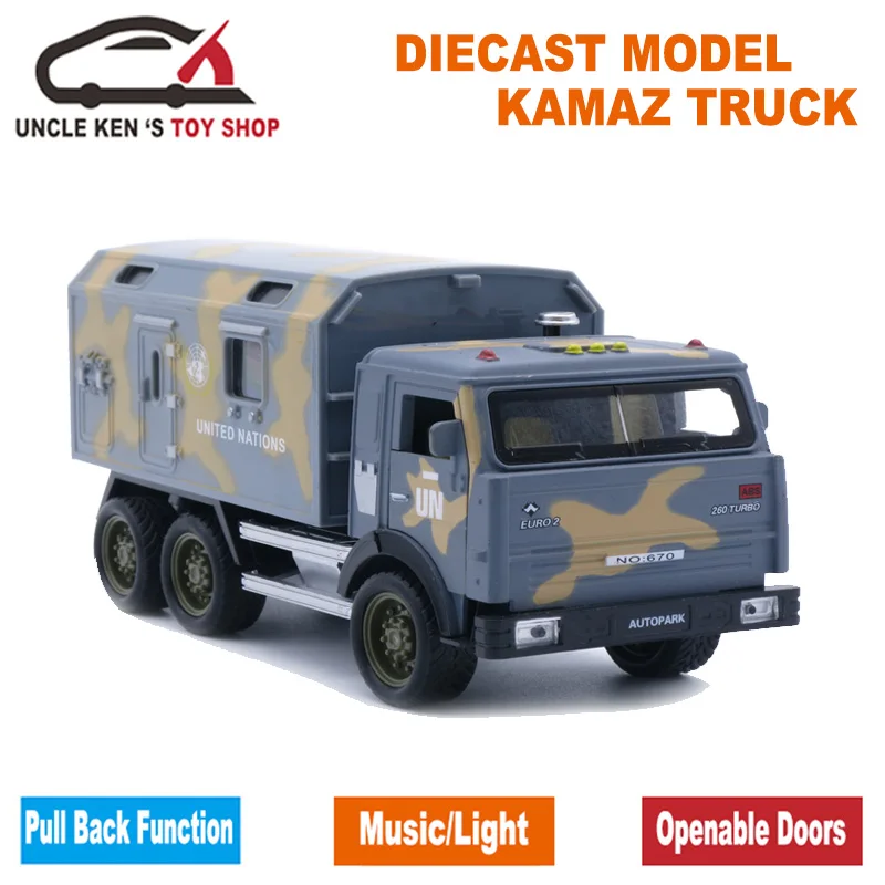 

16.5CM Kamaz Military Diecast Scale Model Truck, Kids Gift, 1/32 Metal Toys Cars With Pull Back Function/Music/Light/Package