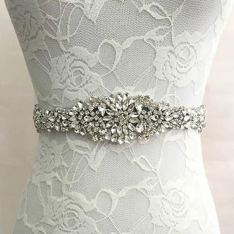 SLBRIDAL Wedding Accessories Crystal Wedding Belt Satin Rhinestone Evening Prom Dress Belt Bridal Ribbon Sash Bridesmaids Women