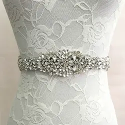 SLBRIDAL Wedding Accessories Crystal Wedding Belt Satin Rhinestone Evening Prom Dress Belt Bridal Ribbon Sash Bridesmaids Women