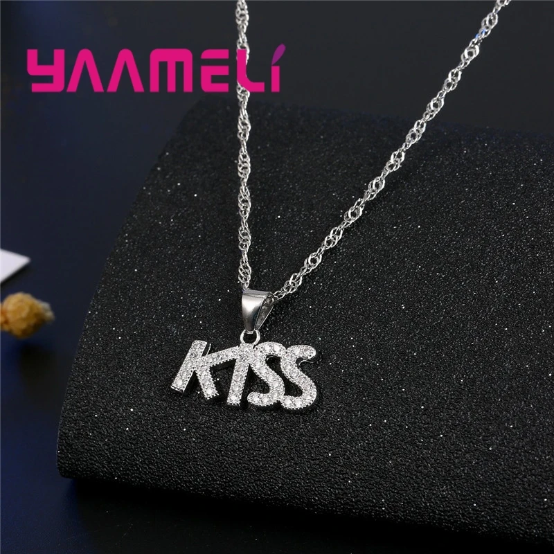 925 Sterling Silver Necklace Earrings Set Hot Sell Passionate Style Engraved With Kiss Text Appointment Wedding Girl