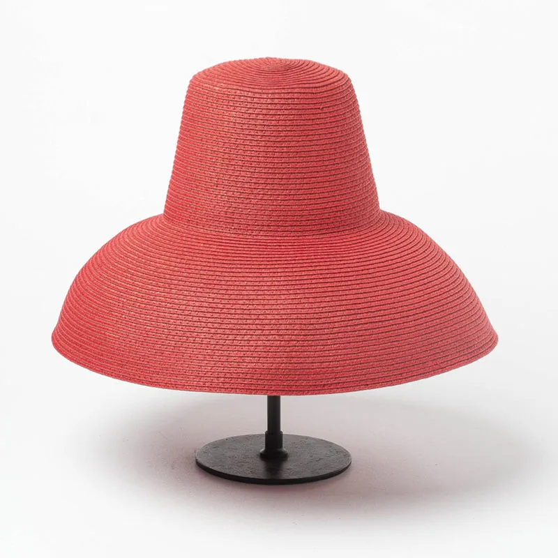 New Women Floppy Lamp Sun Hat Red Black Beige Wide Brim Sunshade Summer Beach Hat High Top Foldable Straw Cap Anti-UV Travel Hat