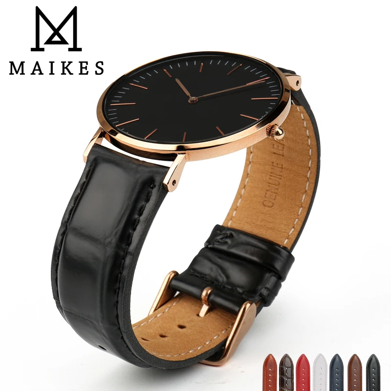 MAIKES Watch Accessories Watch Band Bamboo knot Genuine Leather Watch Strap For Daniel Wellington Black DW Watchbands Bracelets