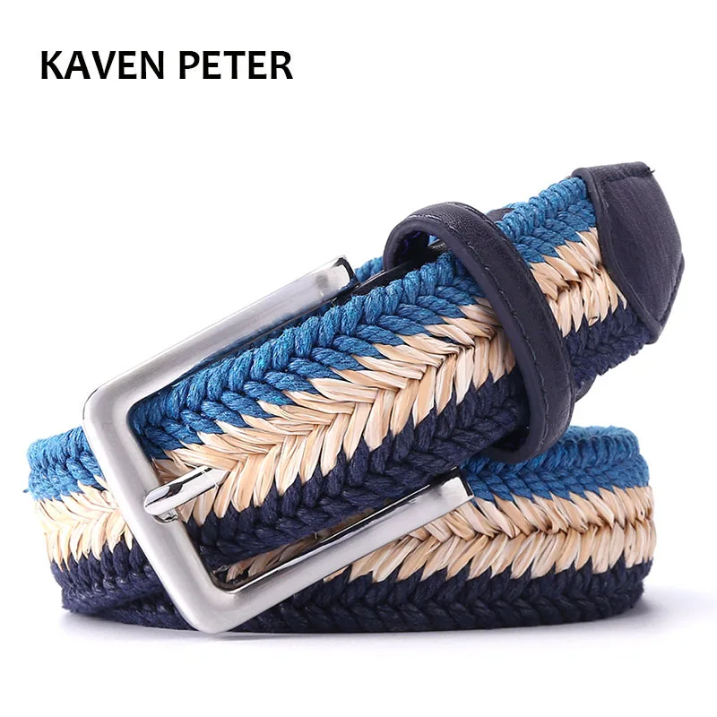 

Unisex Plain Webbing Mens Boys Waist Belt Casual Braided Belt With Wax Rope and Straw Pin Buckle Belt 1-3/8" Wide 160cm Length