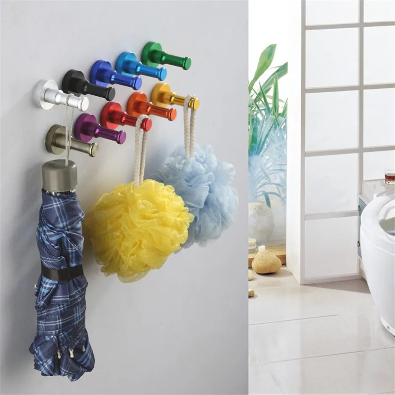 Space Aluminum Colorful Hooks Home Kitchen Door Single Hook Single Hat Towel Coat Robe Door Wall Hook Hanger Bathroom Accessory