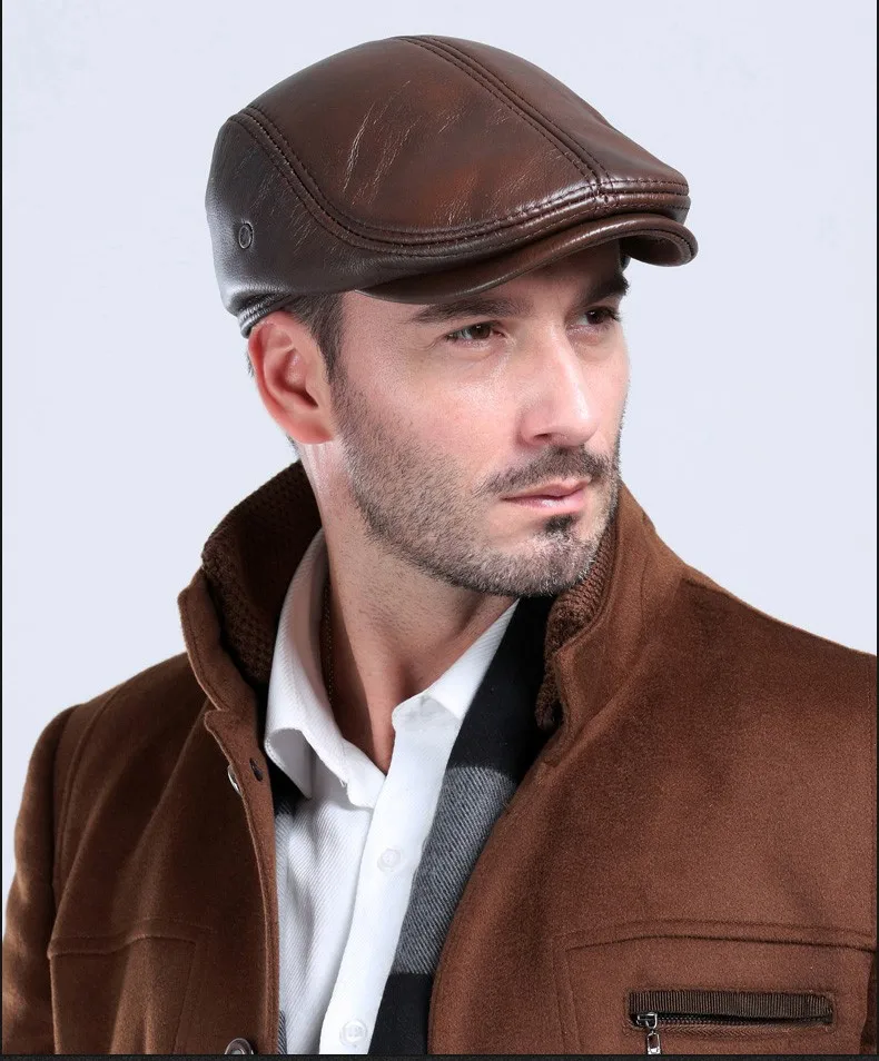 Men\'s outdoor leather hat winter Berets male warm Ear protection cap 100% genuine leather dad hat wholesale Leisure bone