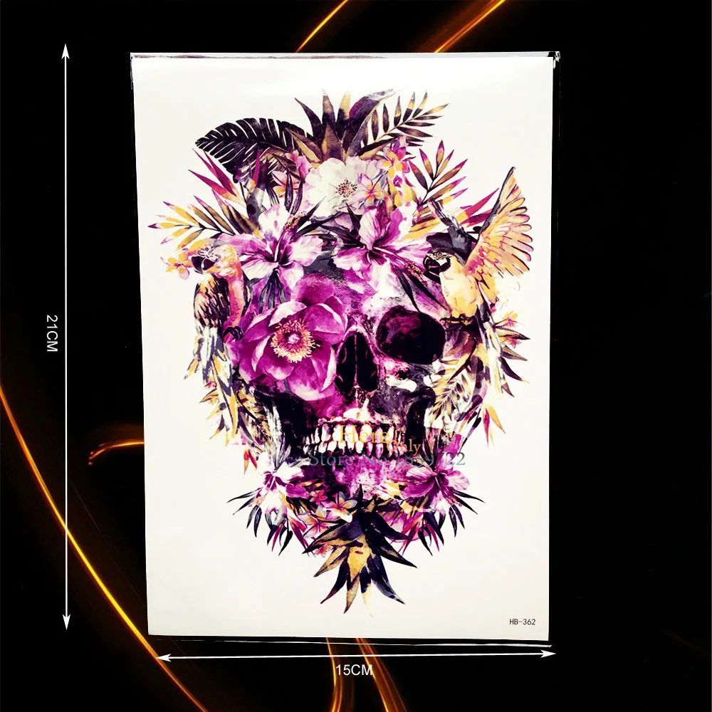 Beauty Body Art Temporary Tattoo Stickers HHB362 Skull Head Purple Flower Arm Sleeve Tatoo Waterproof Fake Tattoo For Women Men