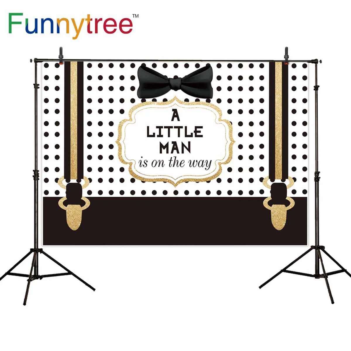 Funnytree photography background newbaby boy frame polka dots Golden bow party photocall photobooth photo customization shoot