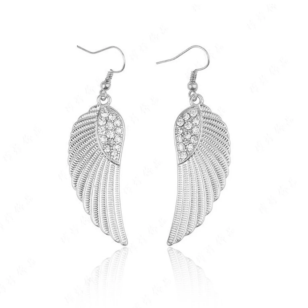 Elegant Retro Angel Wings Earrings Fashion Unique Rhinestone Feather Drop Dangle Earrings Gothic Jewelry for Women Gift