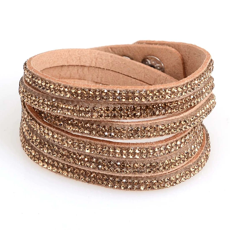 Double wrap suede leather 3 rows single color crystal bracelet double wrapped rhinestones bracelets