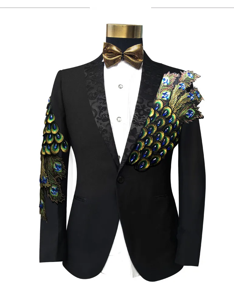 Men's Formal Blazers Costumes Sparkly Crystals Sequins Suits Prom Banquet Male Compere Stage Performance Clothes Master Costumes