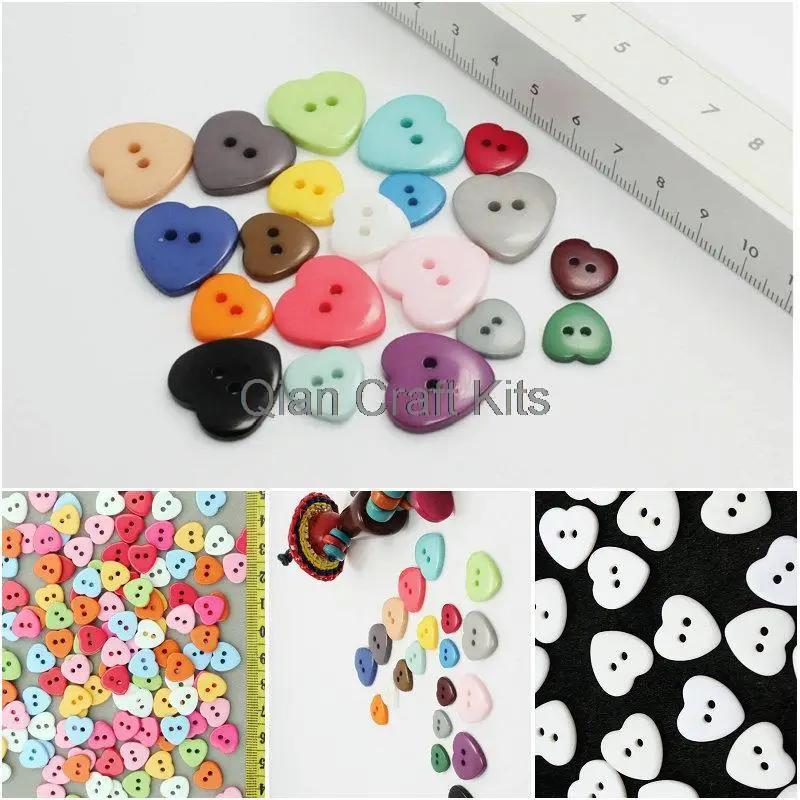 100pcs mixed colors and sizes 11mm-15mm Bright Resin Smooth Heart Buttons assorted pack smooth heart beads