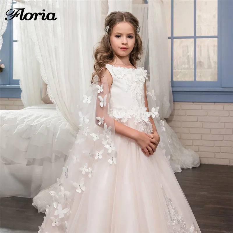 Vestidos borboletas rosas de flores para meninas, vestidos para casamento, vestido de noite com jaqueta, vestidos de primeira comunhão para meninas, vestidos para desfile