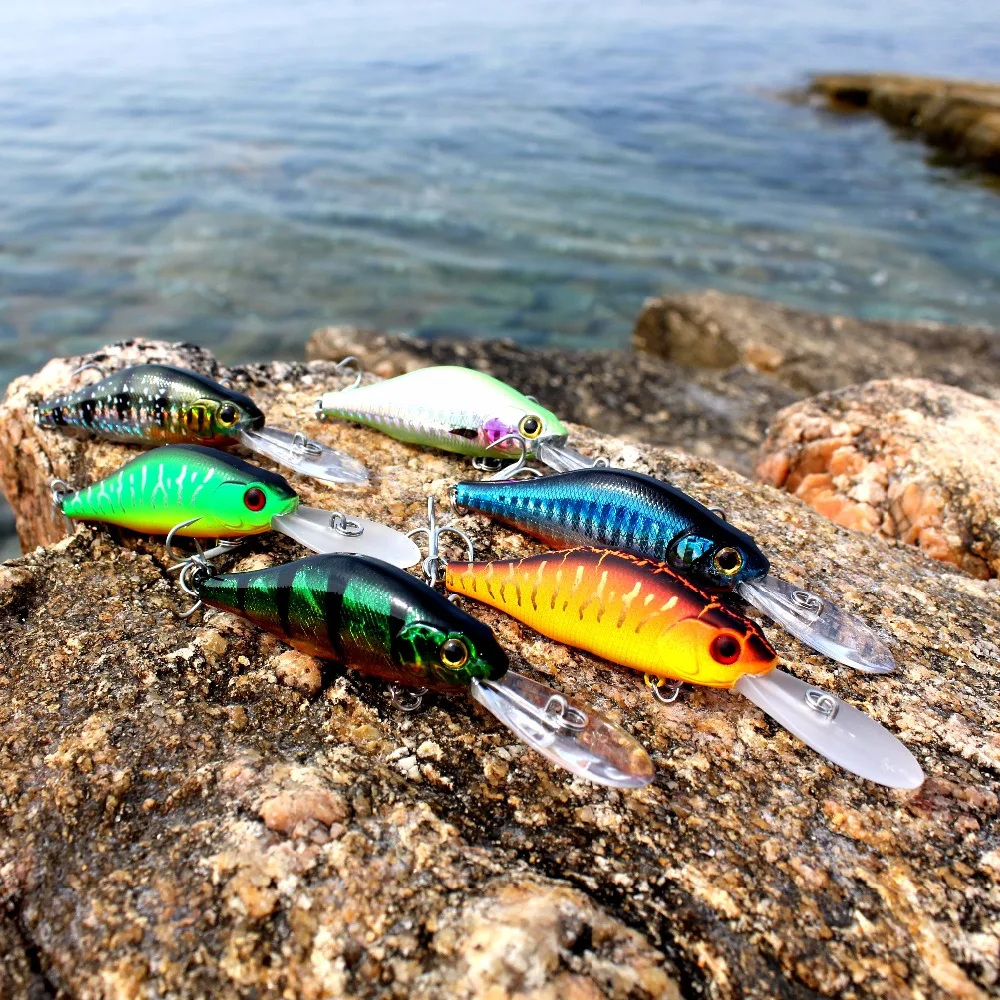 AOCLU Deep Diver Floating Shad 70mm 9.2g Hard Bait Minnow Crank Fishing Flutter High Vibration Speed Rolling Lure Bass VMC Hook