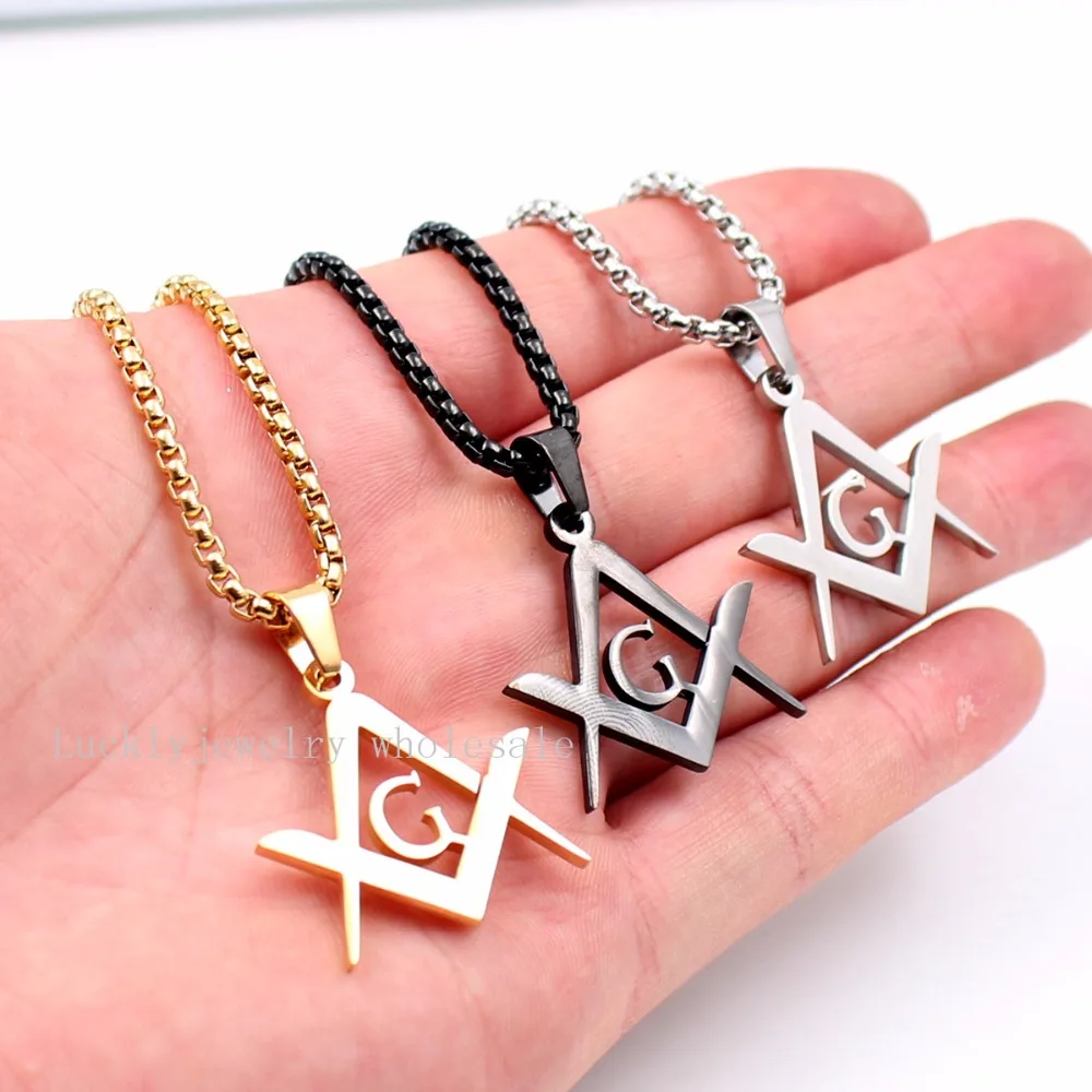 Stainless Steel Masonic Symbol Pentagram religion Jewelry Men\'s Rolo CHAIN necklace 24inch