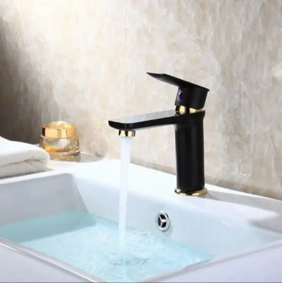 

new arrival high quality brass material single lever black and gold plating bathroom high sink tap basin faucet