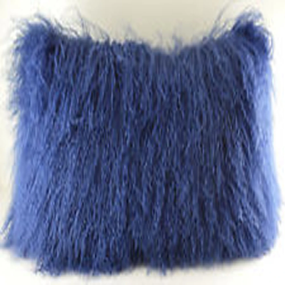 

Dark Blue Mongolian Fur Pillow Cover, Tibetan Lamb Cushion Covers, Sheepskin Pillowcase, Winter