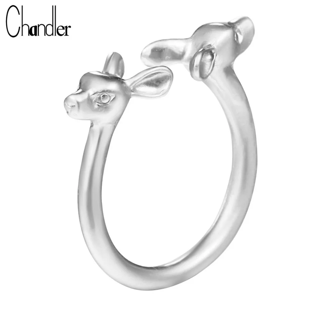 Top Quality   Plated Double Bambi Deer Animal Wrap Rings For Women Kids Gifts Cartoon Anlter Bague Birthday Luxury