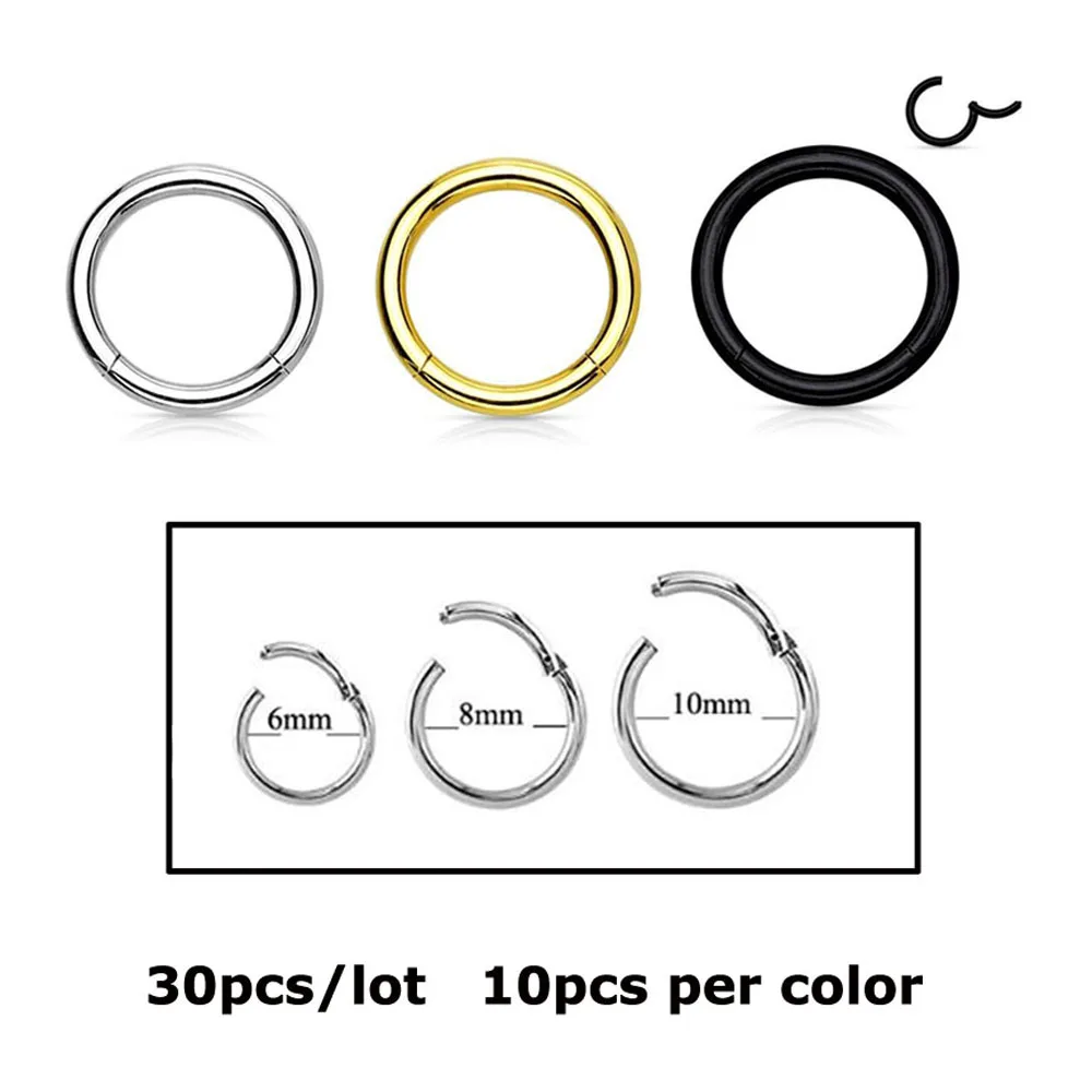 

30pcs/lot G23 Titanium Hinged Segment Clikers Nose ring Hoop Lip Septum Cartilage Tragus Piercing Jewelry 14g,16g