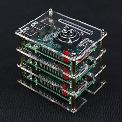 Carcasa acrílica de 3 capas para Raspberry Pi, cubierta de caja transparente + ventiladores de refrigeración para Raspberry Pi 4B 3B + 3B, clúster DIY