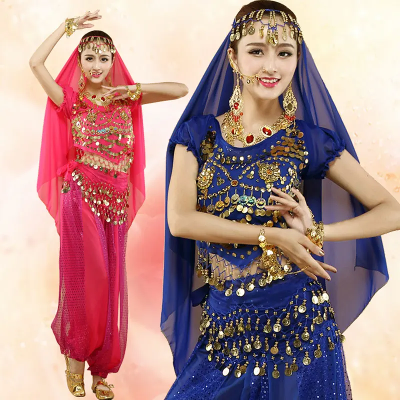 

Hot Sale 4pcs Set Belly Dance Costume Bollywood Costumes Women Belly Dance Clothing India Dancing Dress Dnacewear