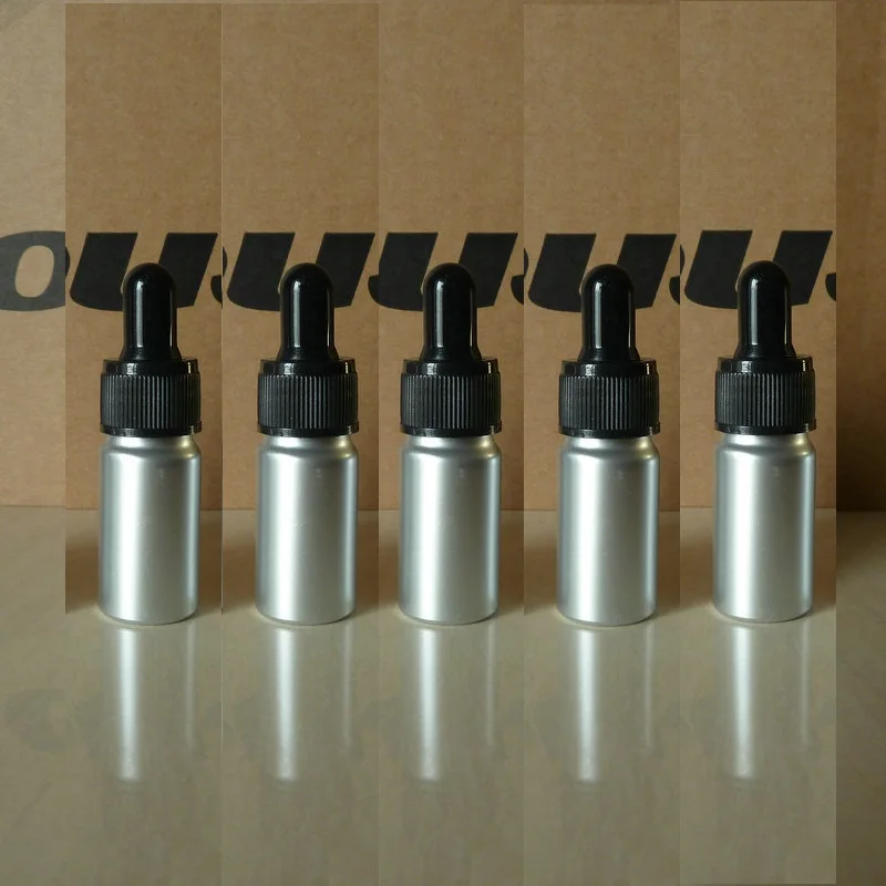 

60pcs 10ml aluminum silver bottle With black plastic dropper lid, 10 ml dropper bottle ,alu essential oil dropper bottle