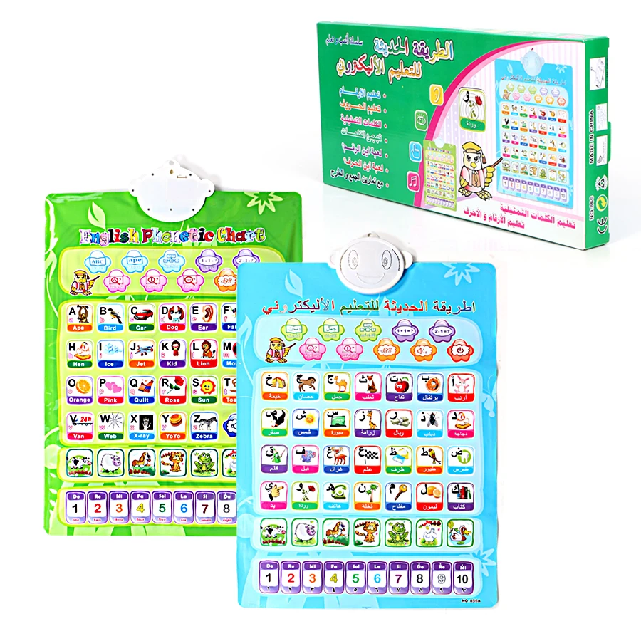 Double sided Phonic wall hanging chart arabic and english language,for kid learning number,alphabet,words multifunction machine