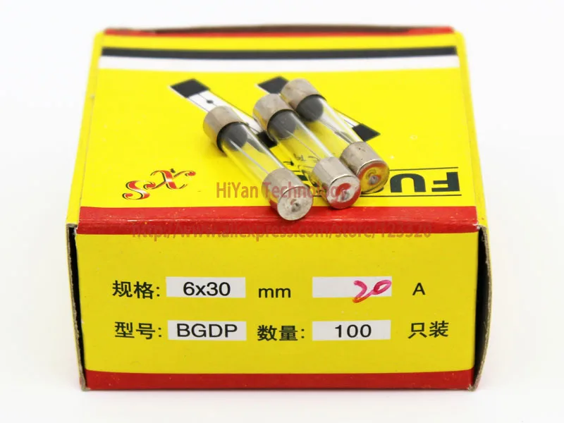 

(100pcs/lot) 6*30MM 20A Fuses Fast Quick Blow Glass Tube Fuse 6x30mm 250V 20A F20AL250V