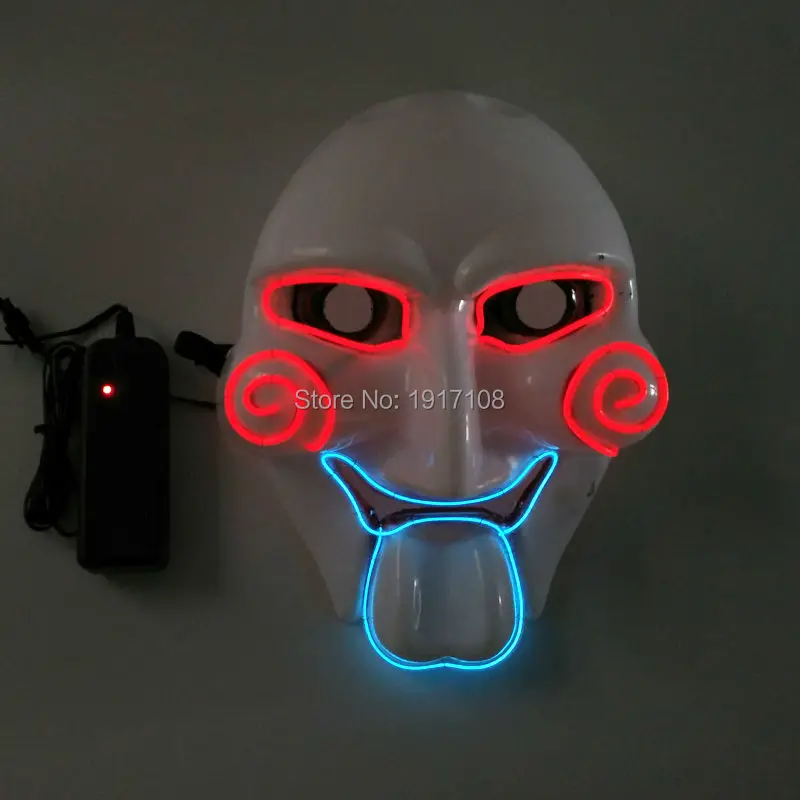 2021New EL Wire SAW Masquerade Mask Fashion Costume LED Flashing Light Luminous Party Mask by 3V Sound Activated Controller