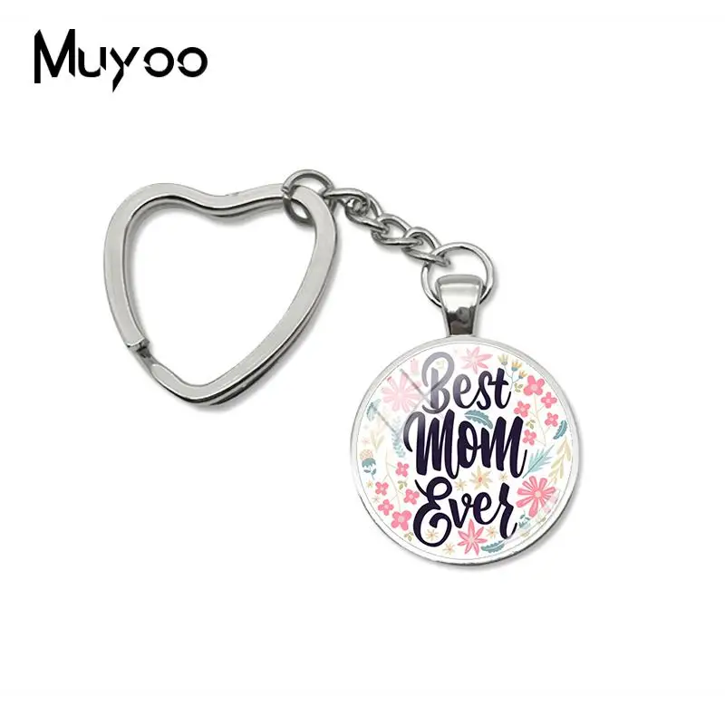 2019 New Best Mom Ever Heart Keychain We Love You Mom Key Chain Glass Cabochon Handmade Jewelry