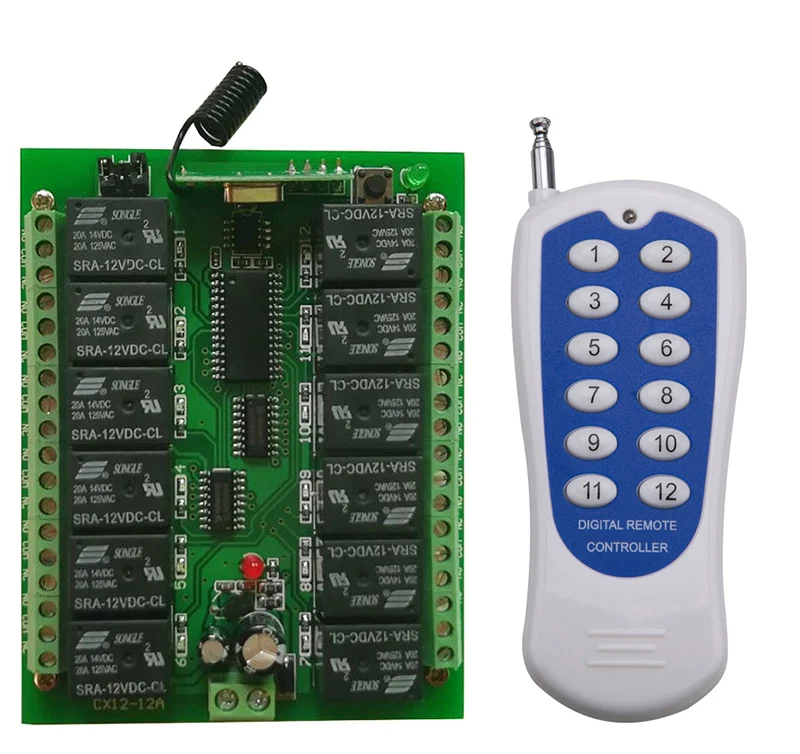 DC 12V 12 CH Channels 12CH RF Wireless Remote Control Switch Remote Control System receiver transmitter 12CH Relay 315/433 MHz