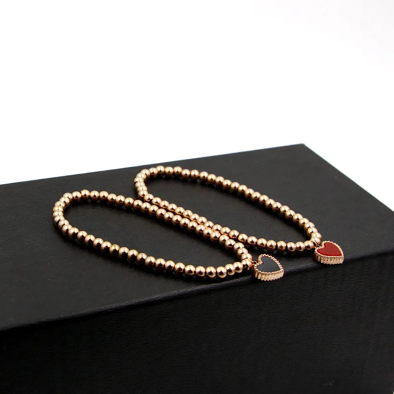 Fashion Lace Double - Sided Peach Heart Beads Elastic Rope Bracelet Rose Gold Color Bracelet For Women Jewelry
