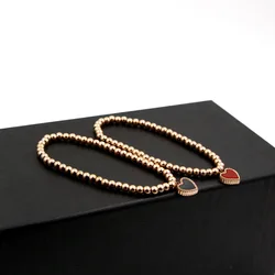Fashion Lace Double - Sided Peach Heart Beads Elastic Rope Bracelet Rose Gold Color Bracelet For Women Jewelry