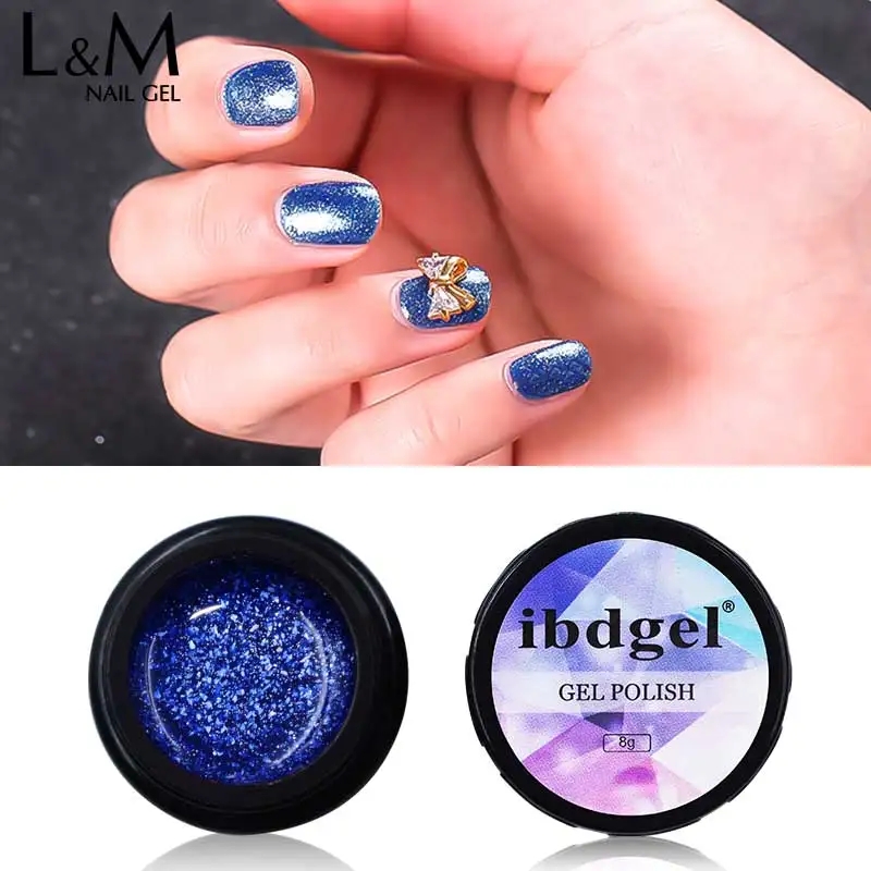 6pcs ibdgel 8g Glitter UV LED Gel Polish Shiny Soak Off Nail Art Gel Varnish Gold Silver Glitter Platinum Gel Lak