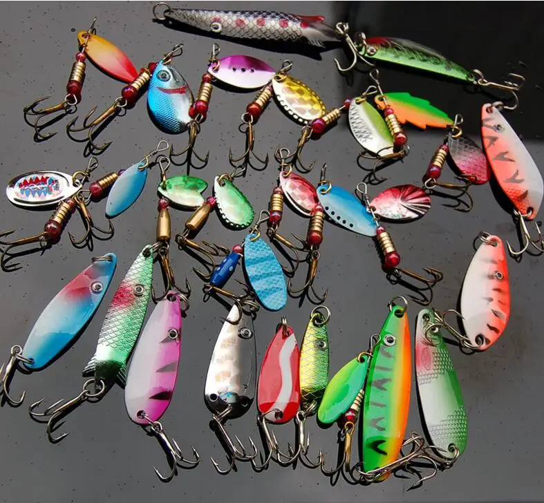 free shipping 30pcs/lot mixed designs weight fishing spoon lure isca artificial fishing bait metal bait trout lure wobbler lure