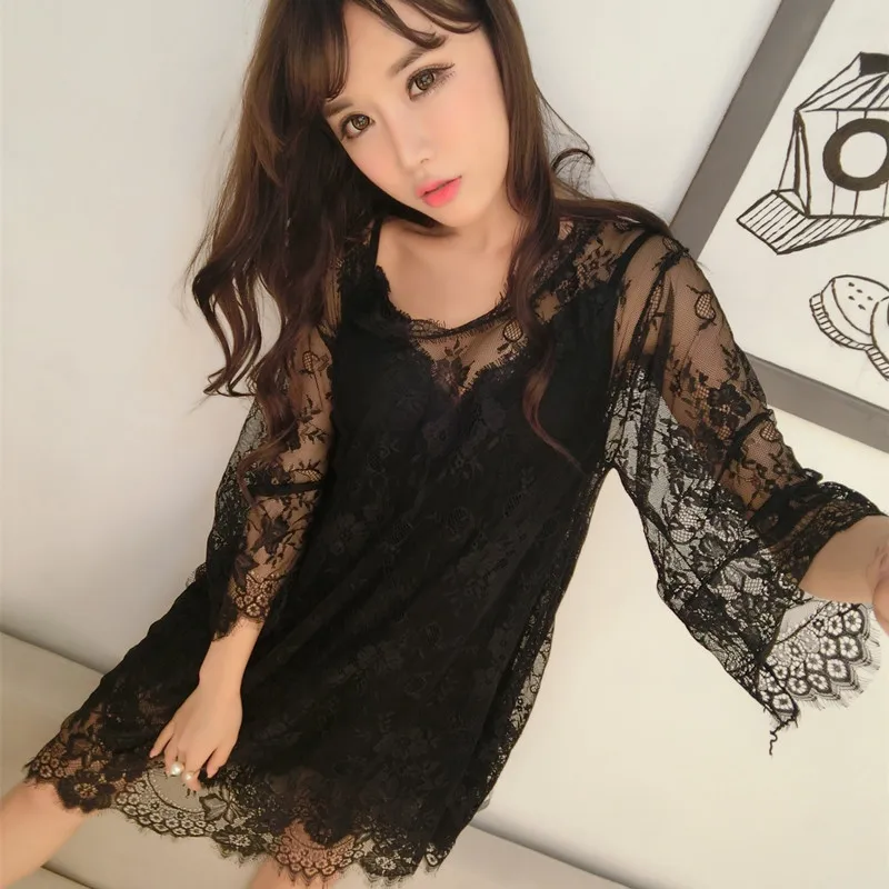 

New Arrival women's Princess Sexy Nightwear Robe Set Free Shipping 2022 Fairy Design Black Sleepwear Two Pieces Wholesale Price