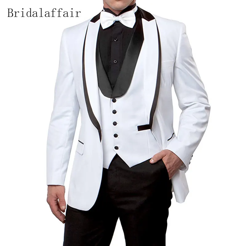 

Bridalaffair Latest Designs Men Suit White Blazer Black Pants Custom Made Mens Wedding Suits Groom Tuxedo Jacket Pants Vest 3Pcs