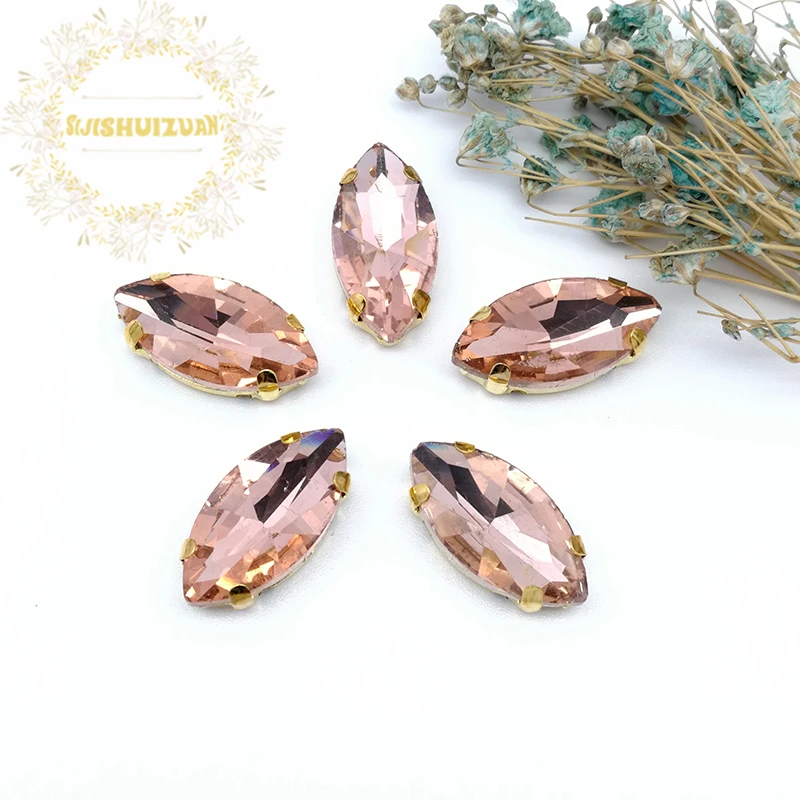 Glitter Water Red Horse Eye Shape Drill All Sizes Glass Crystal Sew On Rhinestones Gold Bottom Claw Diy Shoes Accessories