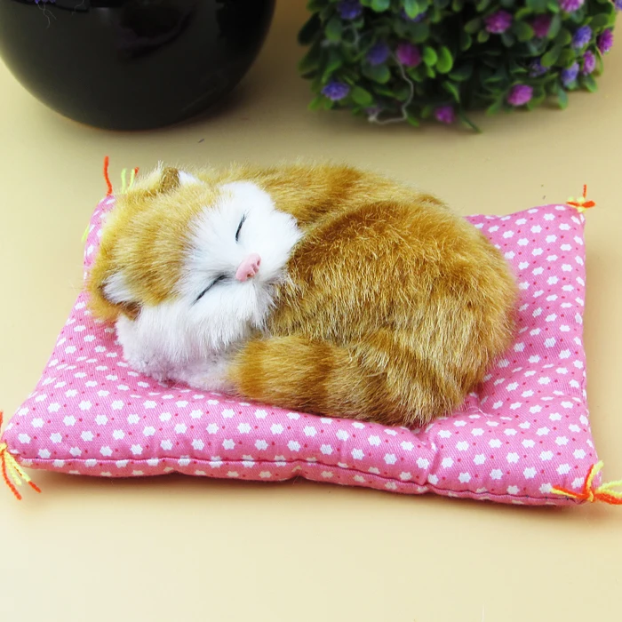 

cute simulation sleeping cat lifelike yellow cat on a mat gift 15x5x12cm a016