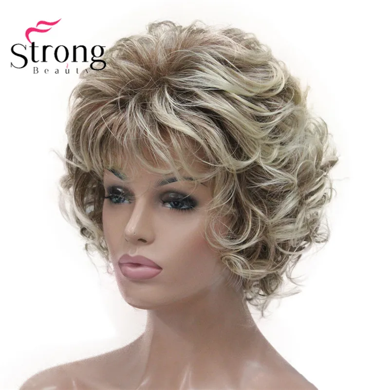 StrongBeauty-peluca corta de cabello sintético, Rizos suaves, rubios, reflejos, opciones de color