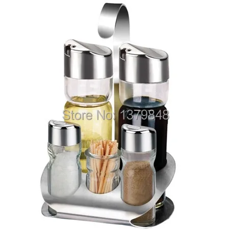 

Set of 5pcs Glass Spice Jar Seasoning Box Salt Sugar Pepper Bottle