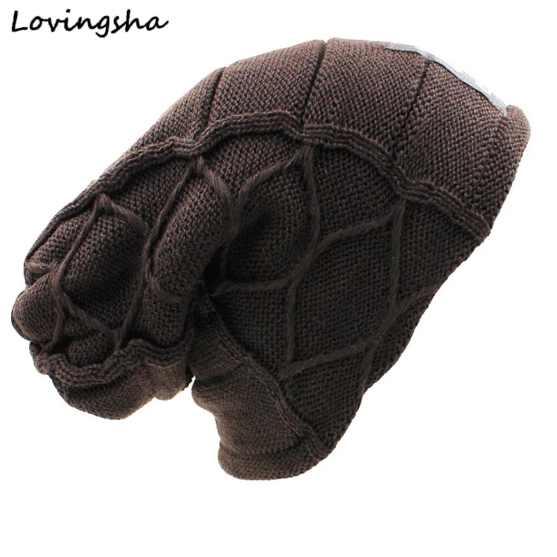 Мужская зимняя шапка LOVINGSHA, зимняя женская шапка, полосатая шапка, мужская шапка из искусственного меха, теплая мешковатая вязаная шапка